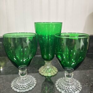 Green Glass Goblets Set of 3